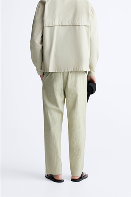 Beli Lastikli Bol Gofre Pantolon-Mint Yeşili