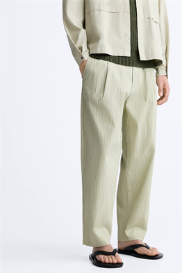 Beli Lastikli Bol Gofre Pantolon-Mint Yeşili