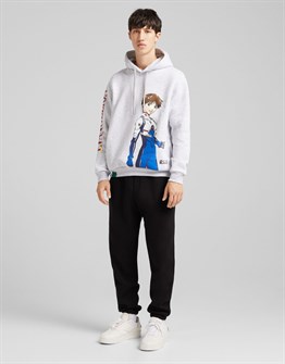 BRSK Karekter Kapişonlu  Sweat-Gri