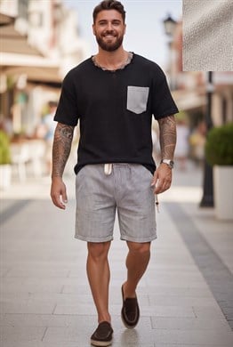 Cebi Çizgili T-shirt-Siyah