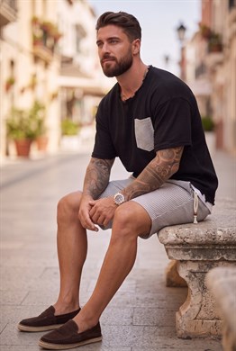 Cebi Çizgili T-shirt-Siyah