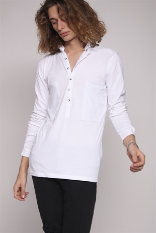 Cepli Gomlek Sweat-Beyaz