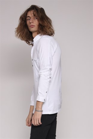 Cepli Gomlek Sweat-Beyaz