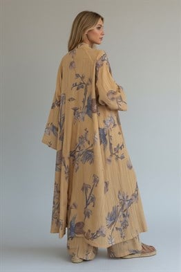 Desenli  Kimono Takım-Hardal