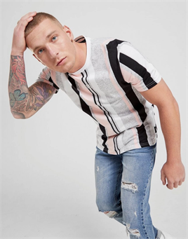 Dikey Çizgili  T Shirt-Pembe