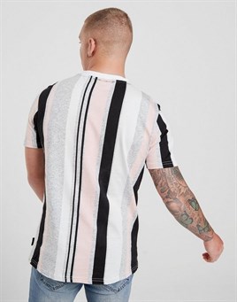 Dikey Çizgili  T Shirt-Pembe