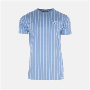 Dikey Çizgili T shirt-Mavi Açık