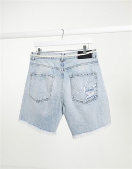 Eskitme Jean  Şort-Mavi Açık