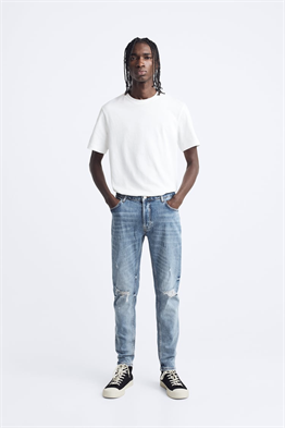 Eskitme Skinny Jean-Mavi Açık