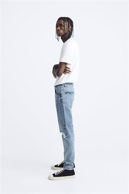 Eskitme Skinny Jean-Mavi Açık