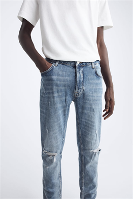 Eskitme Skinny Jean-Mavi Açık