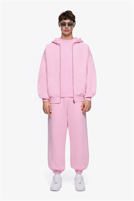 Fermuarlı Kapişonlu Sweat-Pembe