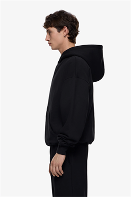 Fermuarlı Kapişonlu Sweat-Siyah