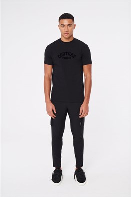 Flock Baskılı  Slim  T shirt-Siyah