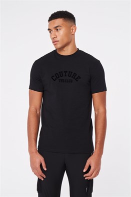 Flock Baskılı  Slim  T shirt-Siyah