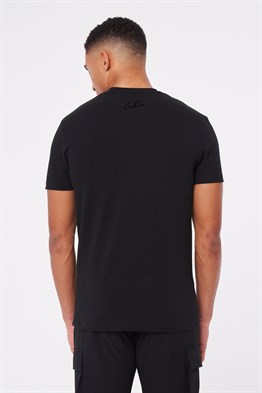 Flock Baskılı  Slim  T shirt-Siyah