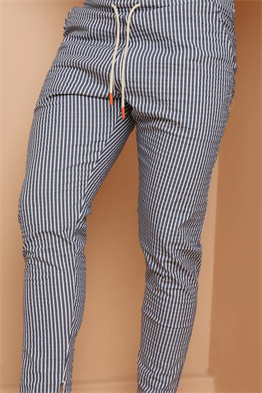 Gofre Çizgili  İpli Eşofman Pantolon-Lacivert-Beyaz