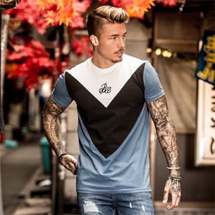 Göğsü Çapraz Şeritli Daigo Long T shirt-Siyah-Mavi