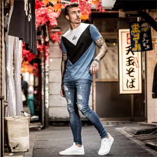 Göğsü Çapraz Şeritli Daigo Long T shirt-Siyah-Mavi