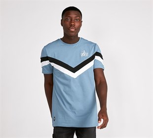 Göğsü Çapraz Şeritli Long T shirt-Mavi Açık