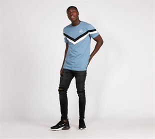 Göğsü Çapraz Şeritli Long T shirt-Mavi Açık