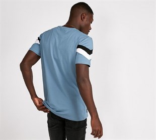 Göğsü Çapraz Şeritli Long T shirt-Mavi Açık