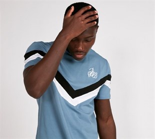 Göğsü Çapraz Şeritli Long T shirt-Mavi Açık