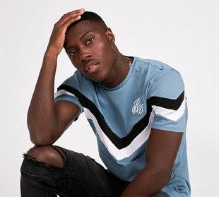 Göğsü Çapraz Şeritli Long T shirt-Mavi Açık