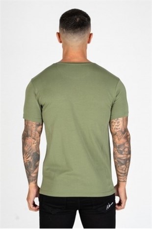 Göğsü Nakışlı T shirt-Haki