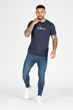 Göğsü Nakışlı T shirt-Lacivert