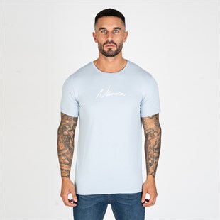 Göğsü Nakışlı T shirt-Mavi Açık