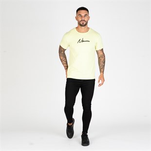 Göğsü Nakışlı T shirt-Neon-Sarı