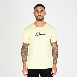 Göğsü Nakışlı T shirt-Neon-Sarı
