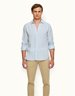 HAM KETEN GÖMLEK-Mavi Açık