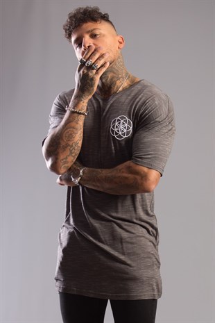 İnce Kumaş Marble T shirt-Antrasit