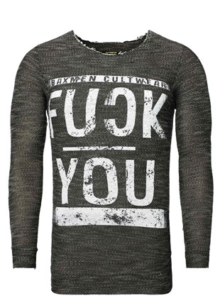 Kesik Yaka FUCK YOU Sweat-Siyah