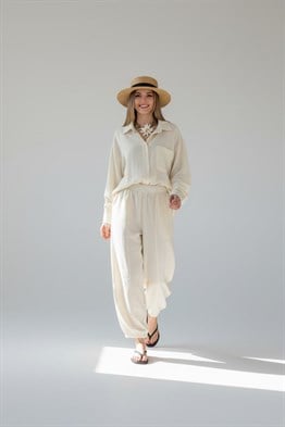 Keten Baggy Pantolon-Bej