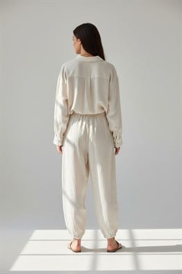 Keten Baggy Pantolon-Bej