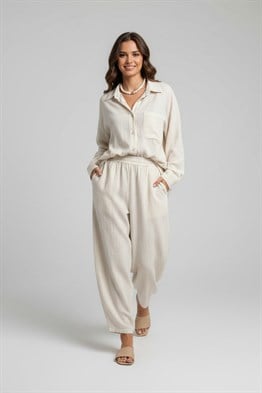 Keten Baggy Pantolon-Bej