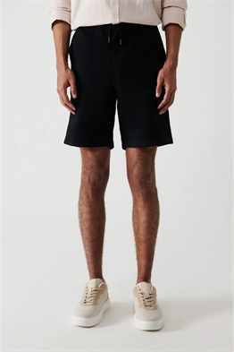 Keten Şort-Siyah