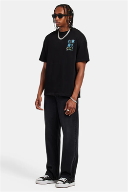 LETTER RHINESTONE OVERSIZED T-SHIRT-Siyah