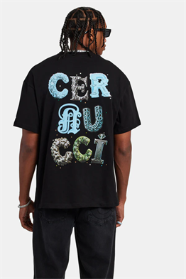 LETTER RHINESTONE OVERSIZED T-SHIRT-Siyah