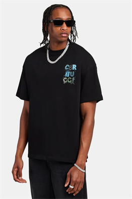 LETTER RHINESTONE OVERSIZED T-SHIRT-Siyah