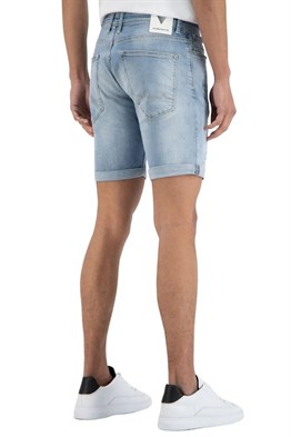 Likralı Jean Şort-Mavi Açık