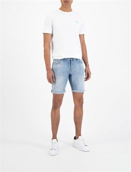 Likralı Jean Şort-Mavi Açık