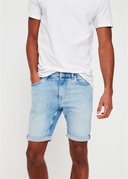 Likralı Soft Kumaş Jean Şort-Buz Mavisi