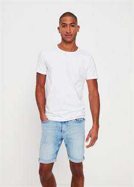 Likralı Soft Kumaş Jean Şort-Buz Mavisi