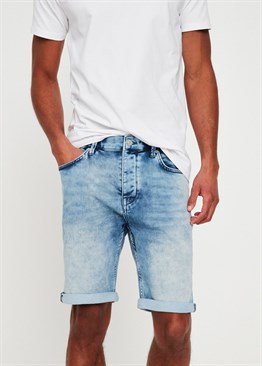 Likralı Soft Kumaş Jean Şort-Mavi Açık