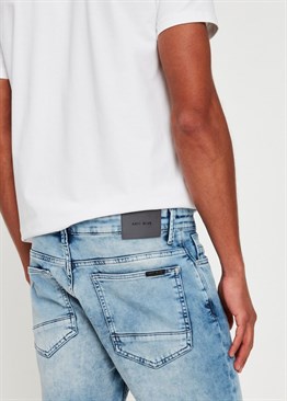 Likralı Soft Kumaş Jean Şort-Mavi Açık