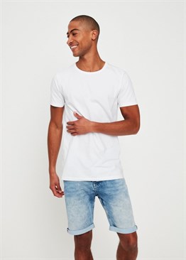 Likralı Soft Kumaş Jean Şort-Mavi Açık